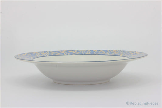 BHS - Seville - 9 1/4" Rimmed Bowl - White ceramic bowl with blue and yellow decorative rim on a white background