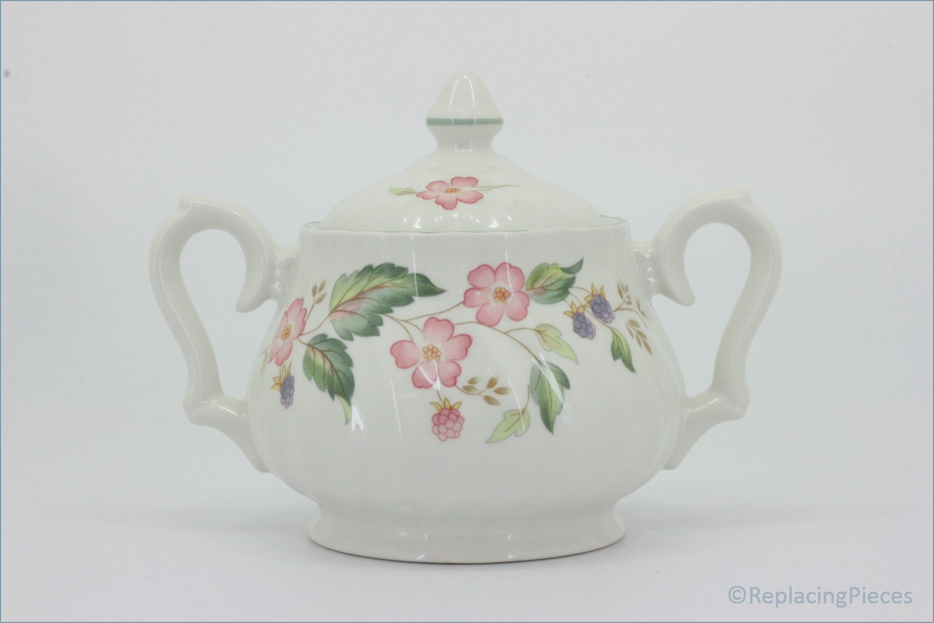 BHS - Victorian Rose - Lidded Sugar Bowl - White ceramic sugar bowl with floral design on a white background