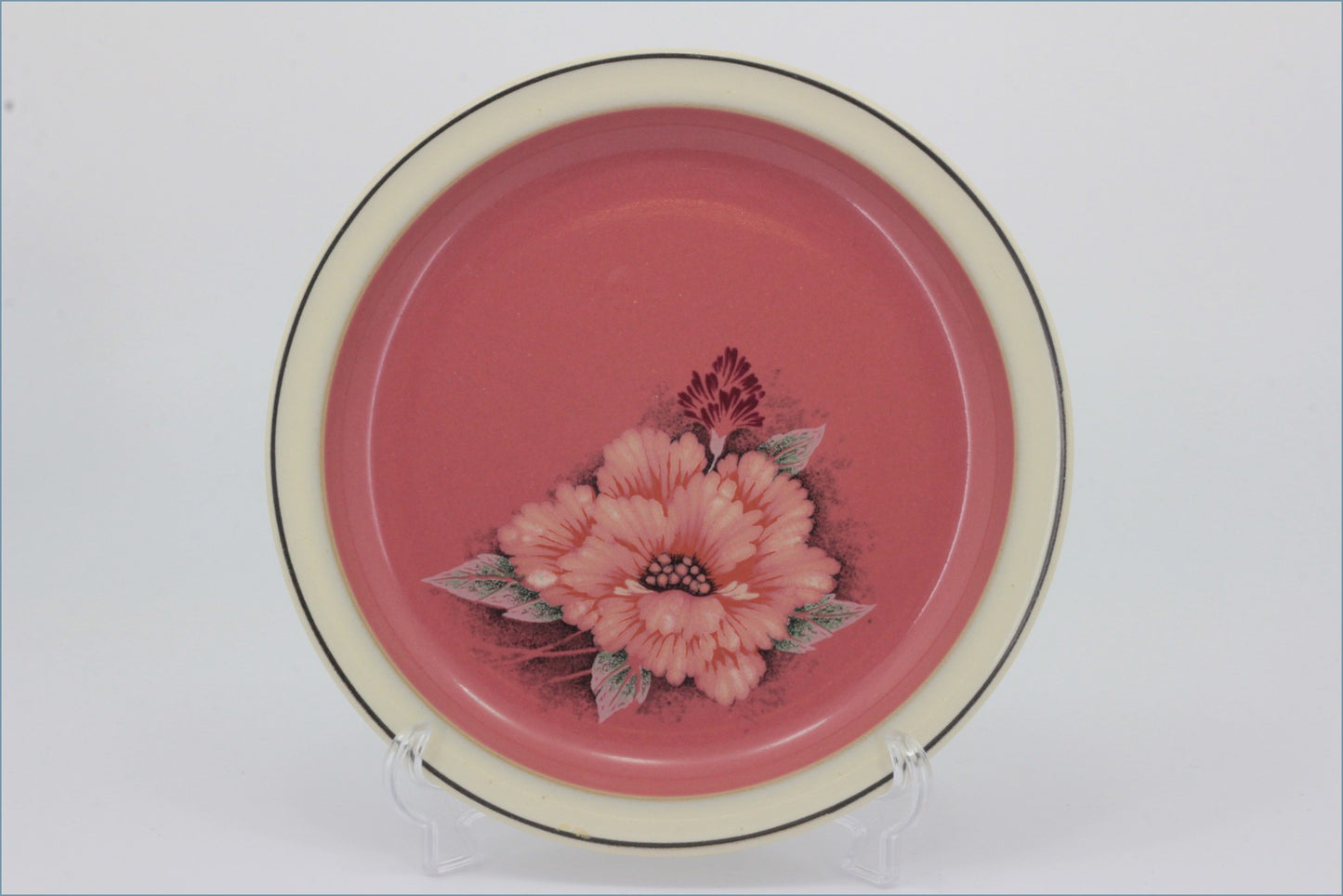 Denby - Damask - 6 7/8" Side Plate - Pink ceramic plate with floral design on a white background