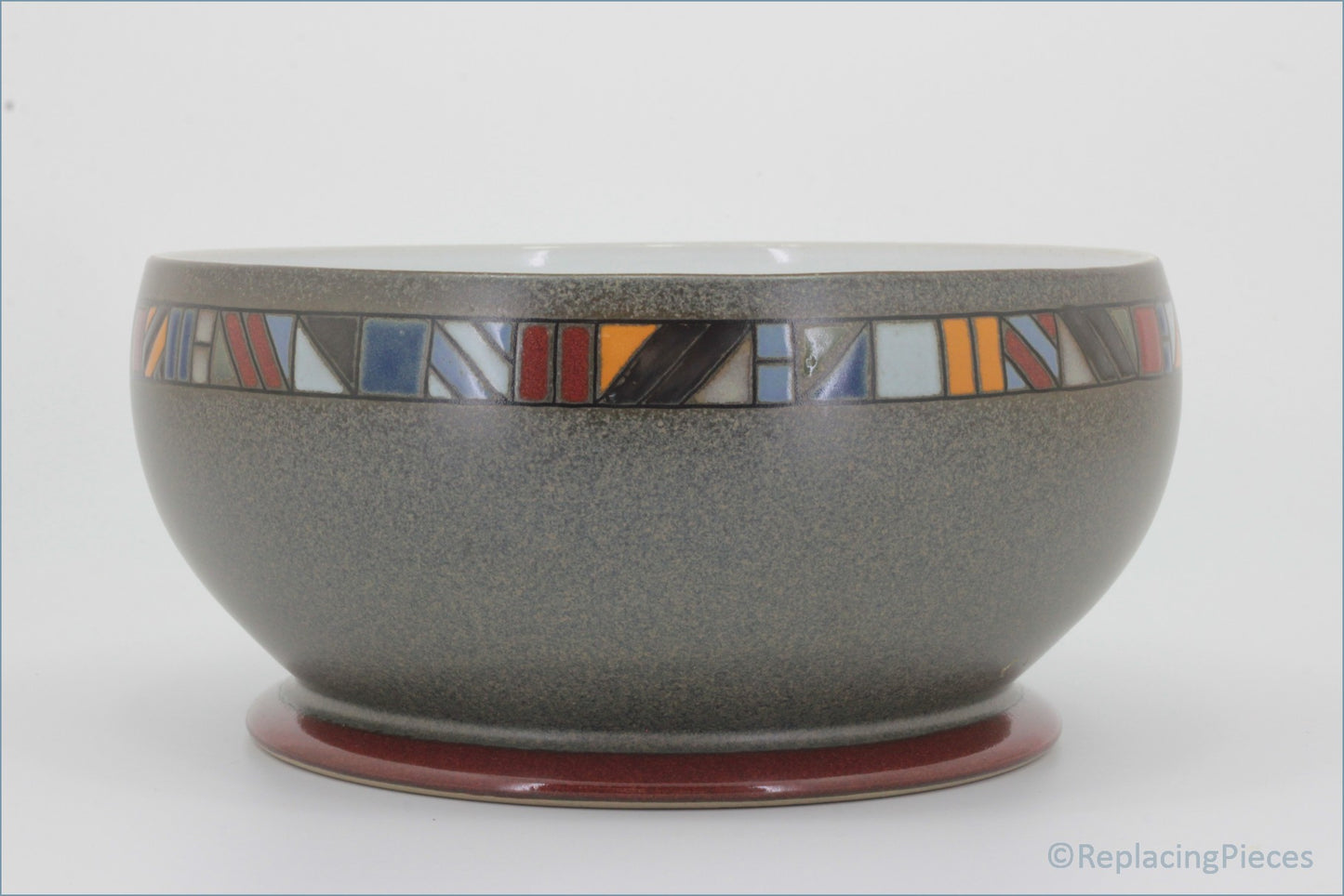 Denby - Marrakesh - 8" Salad Bowl - Gray ceramic bowl with colorful mosaic pattern