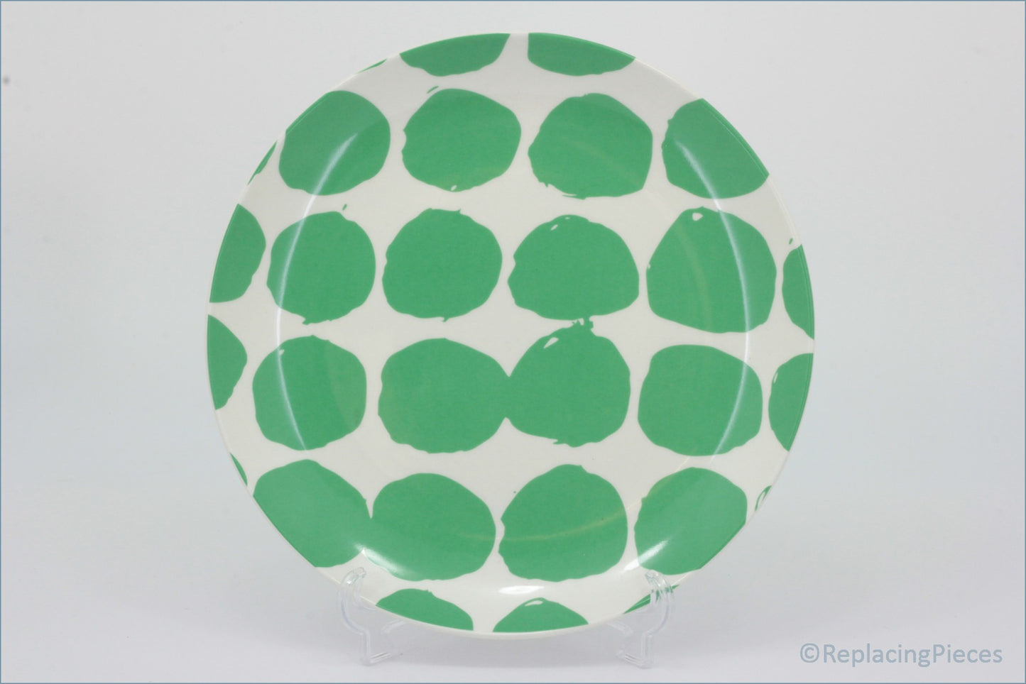 Habitat - Abstract - 8 1/4" Salad Plate - Round plate with green polka dot pattern on a white background