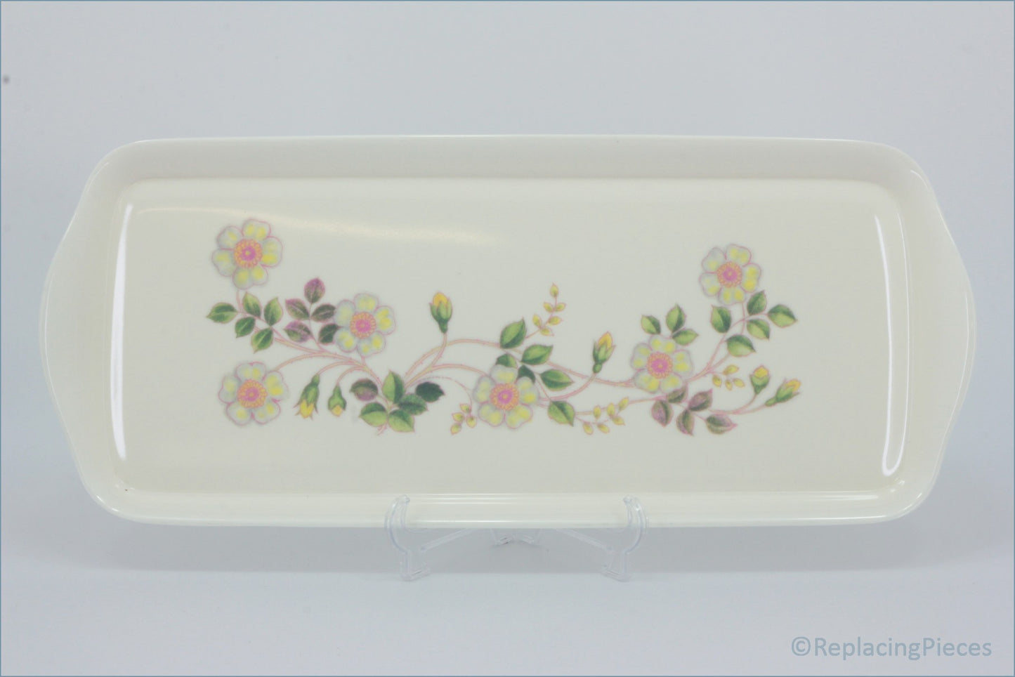 Marks & Spencer - Autumn Leaves - Melamine Sandwich Tray - Rectangular ceramic tray with floral design on a light gray background
