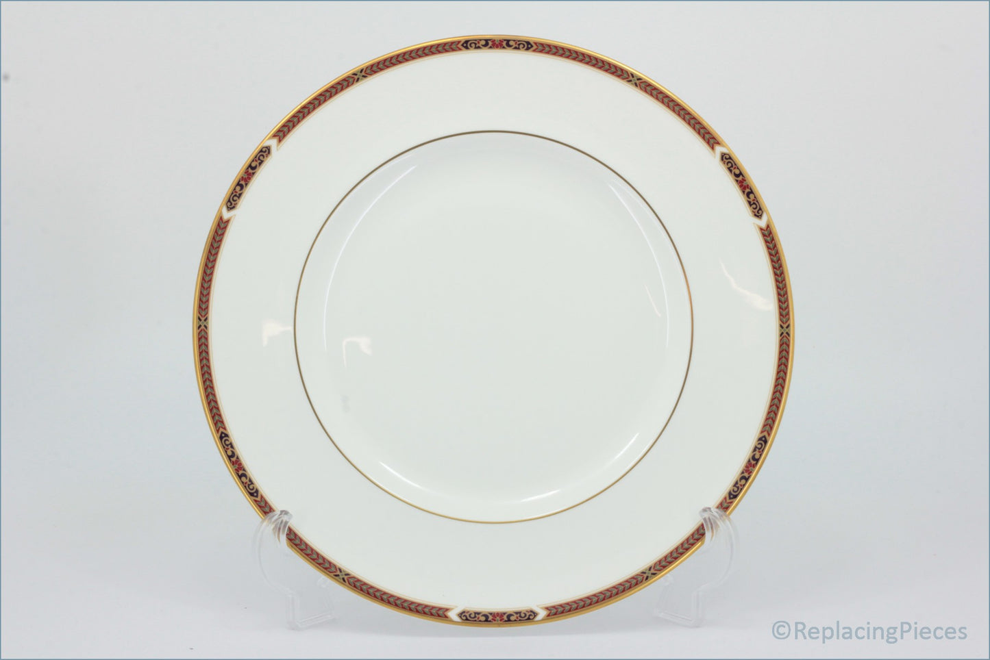 Marks & Spencer - Connaught - Dinner Plate - White plate with red & gold rim on a white background