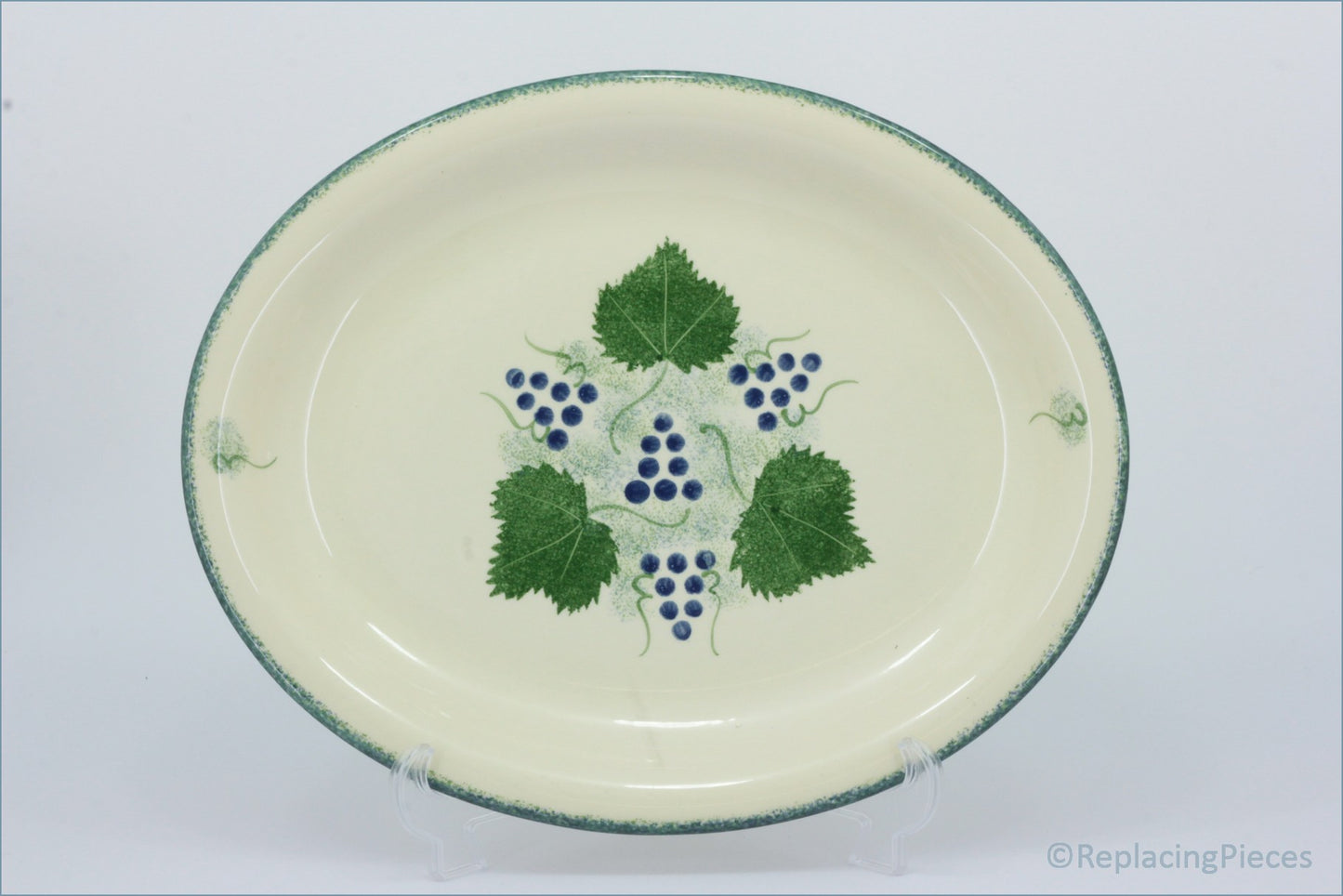 Poole - Vineyard - 14 1/2" Oval Platter - Ceramic plate with grapevine design on a white background