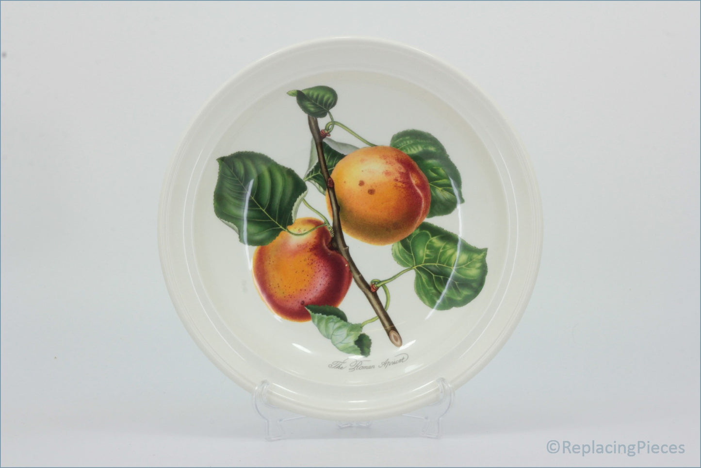 Portmeirion - Pomona - 8 5/8" Rimmed Bowl (The Roman Apricot - Plain Rim) - Decorative plate with a fruit design on a white background