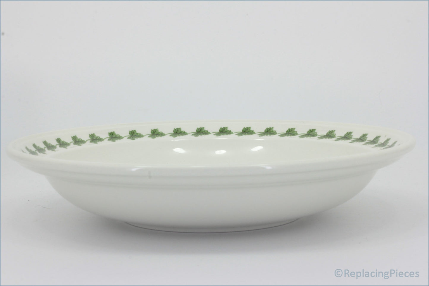 Portmeirion - Pomona - 8 5/8" Rimmed Bowl (Grimwoods Royal George) - White ceramic bowl with green pattern on a white background