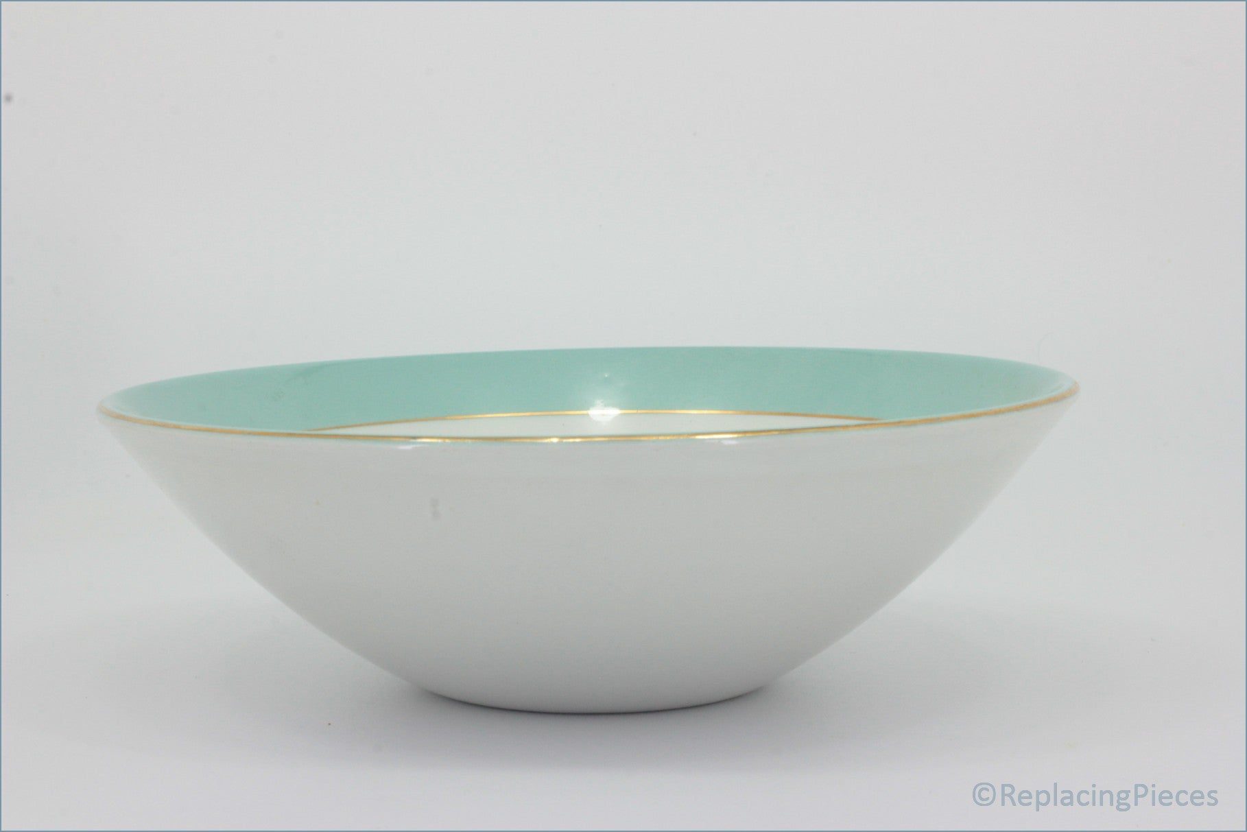 Ridgway - Saraband - 8" Salad Bowl - White bowl with a green rim on a white background