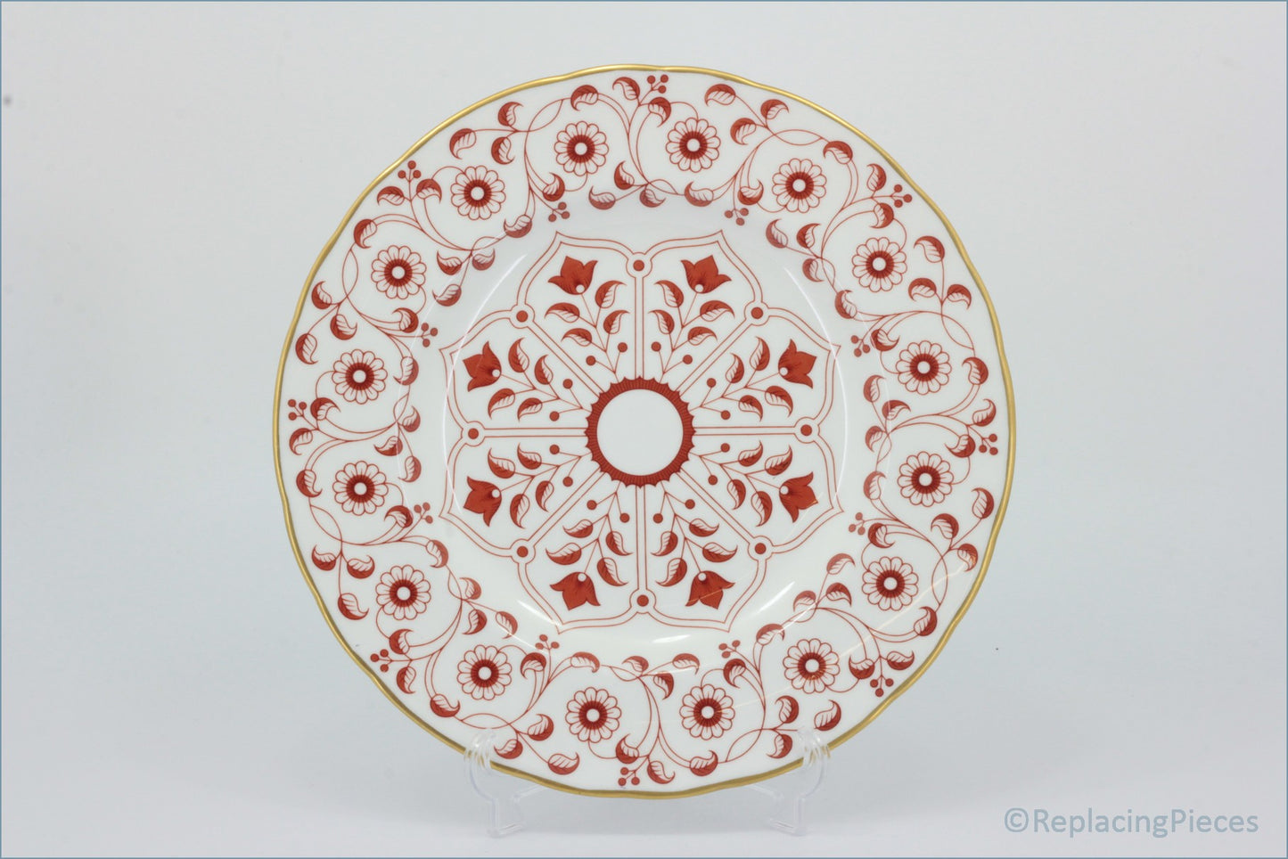 Royal Crown Derby - Rougemont - 9 1/8" Luncheon Plate - Decorative plate with red floral pattern on a white background