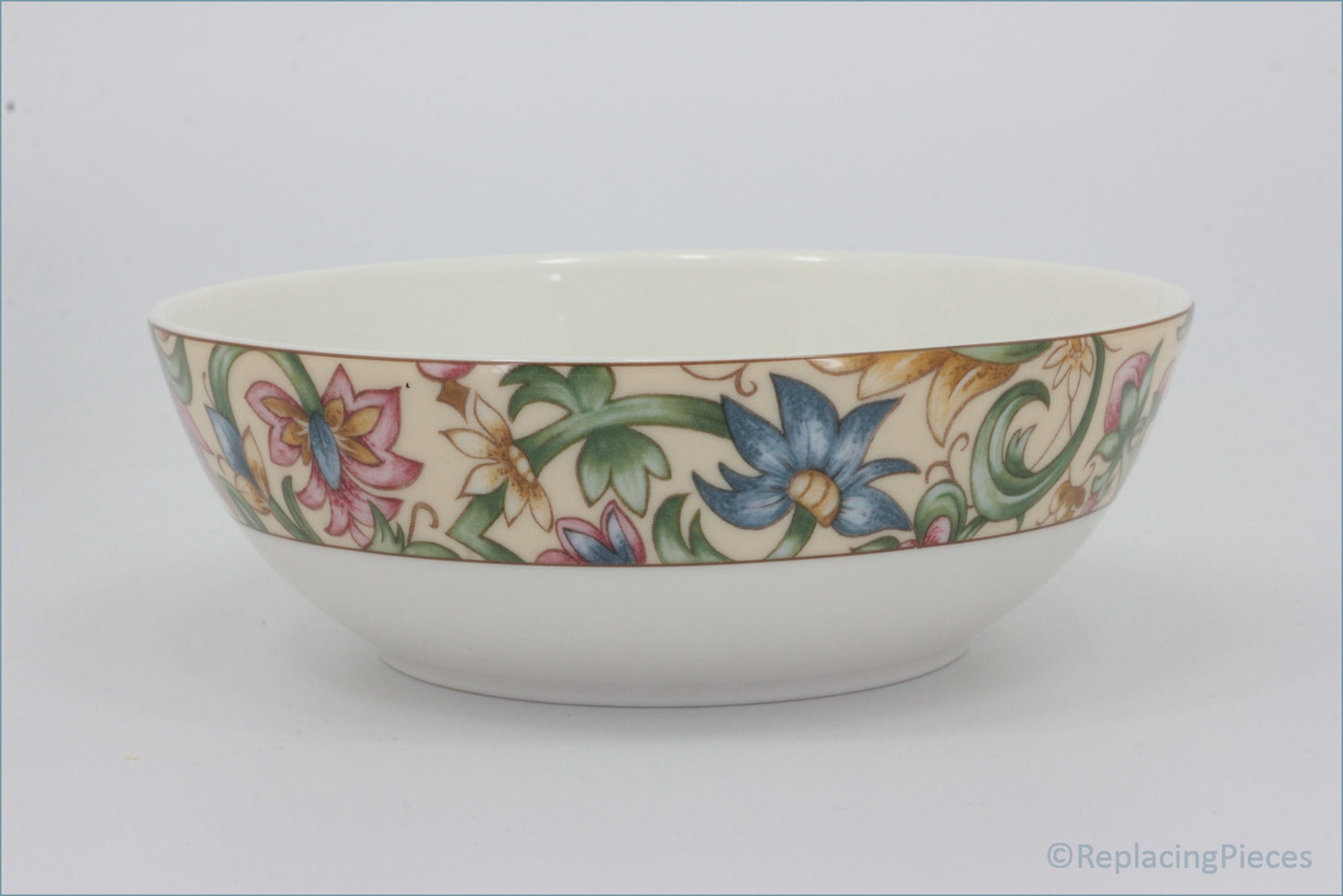 Royal Doulton - Jacobean - Cereal Bowl - Decorative ceramic bowl with floral patterns on a white background
