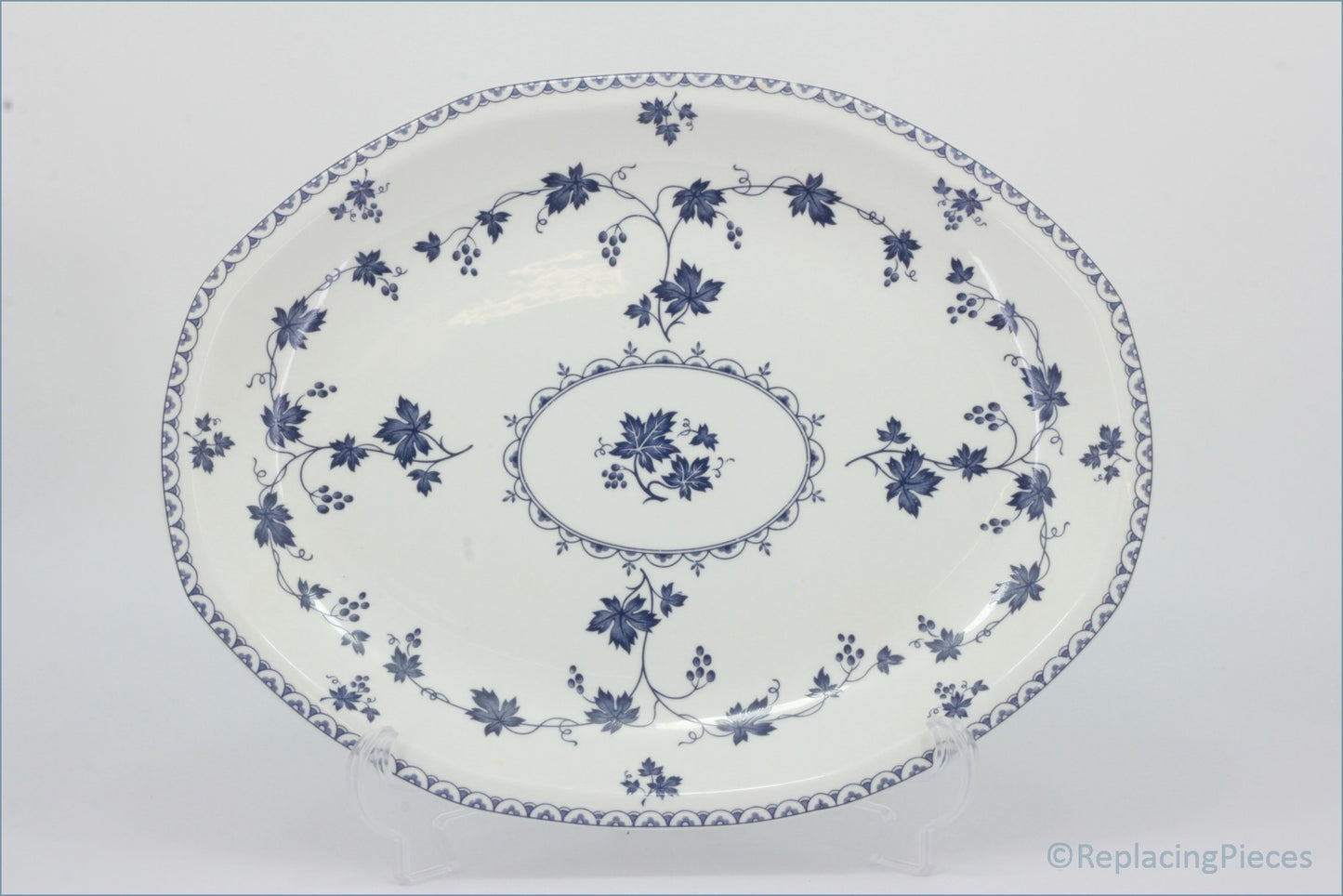 Royal Doulton - Hartford (LS1085) - 13 1/2" Oval Platter - Decorative platter with blue floral pattern on a white background