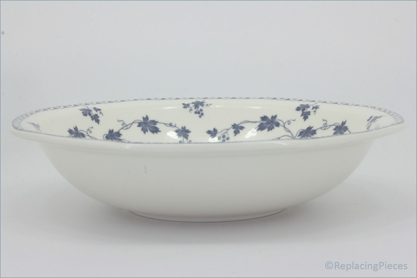 Royal Doulton - Hartford (LS1085) - 8" Rimmed Bowl - White ceramic bowl with blue floral patterns on a white background