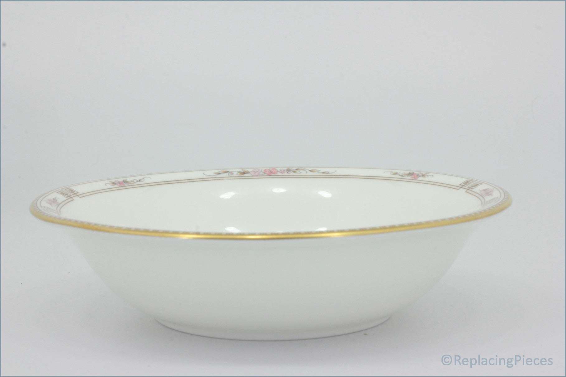 Wedgwood - Colchester - Cereal Bowl  - White ceramic bowl with gold rim on a white background