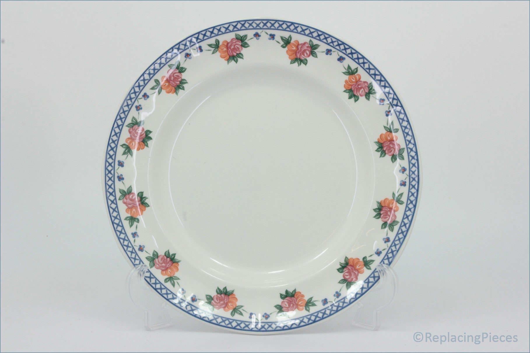 Wedgwood - Trellis Rose - Dinner Plate - White plate with floral rim design on a white background