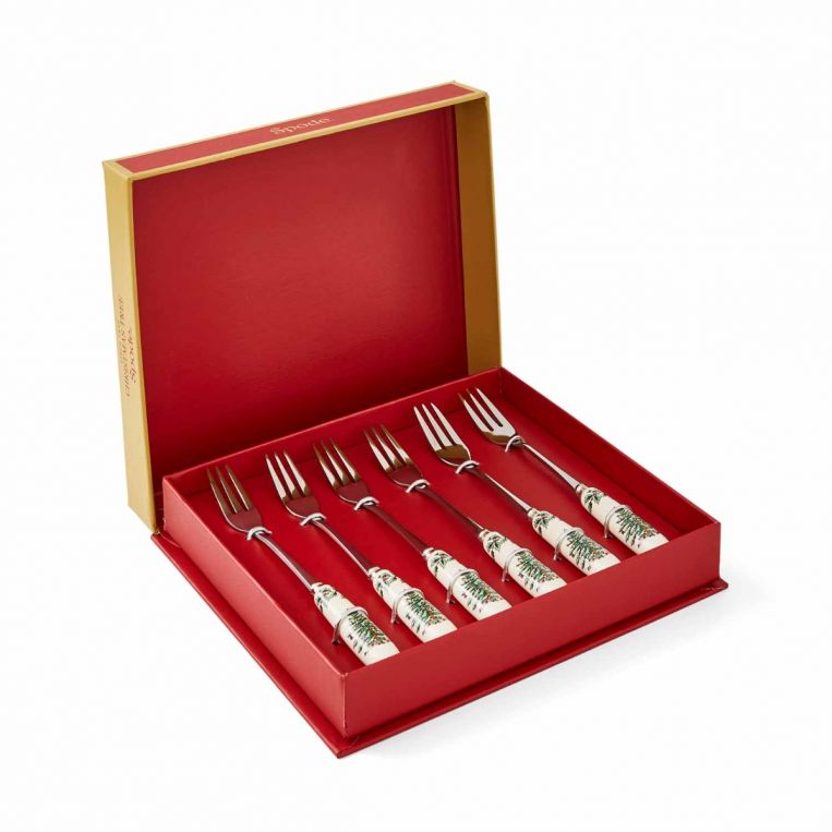 Spode - Christmas Tree - Set Of Six Pastry Forks - NEW