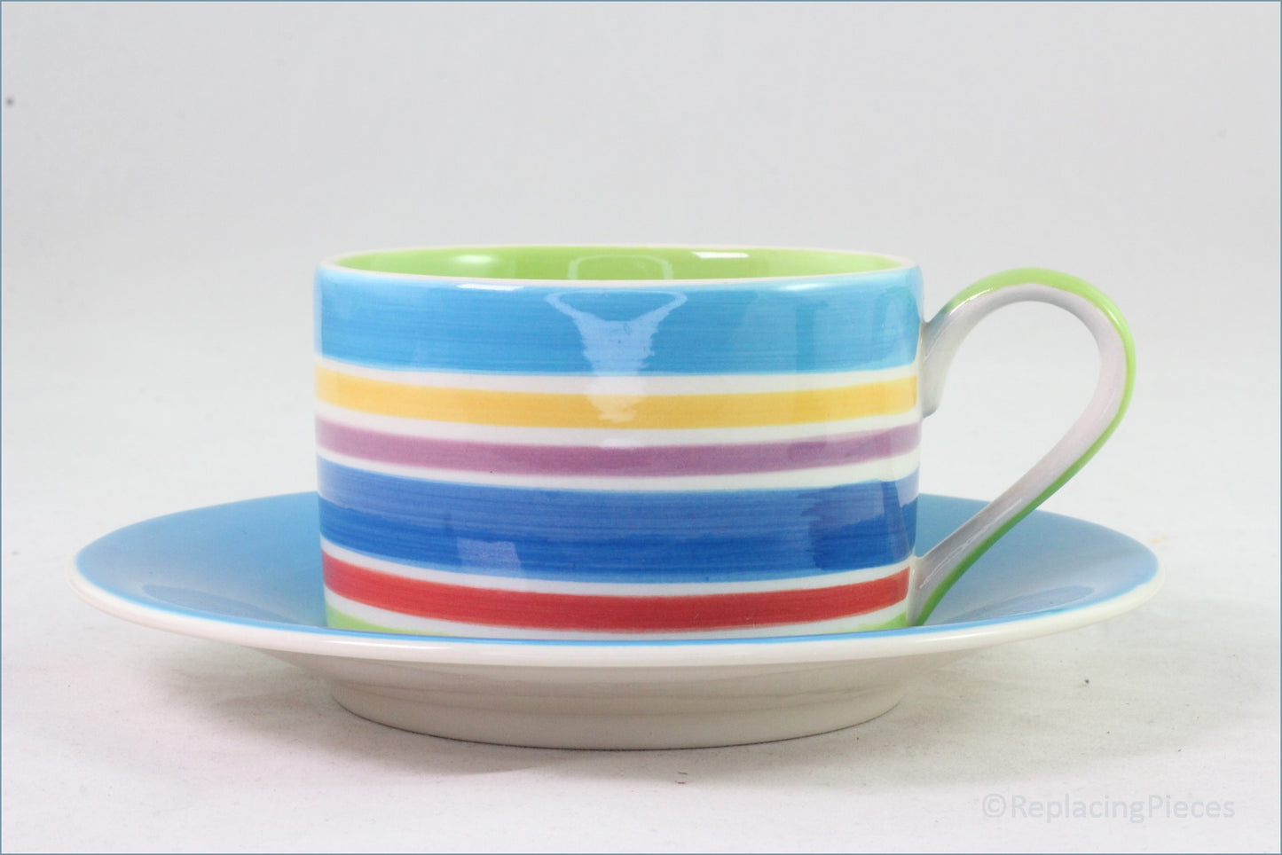 RPW183 - Whittards - Teacup & Saucer (Horizontal Stripes - Green Interior)