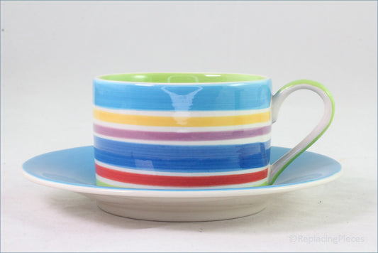 RPW183 - Whittards - Teacup & Saucer (Horizontal Stripes - Green Interior)