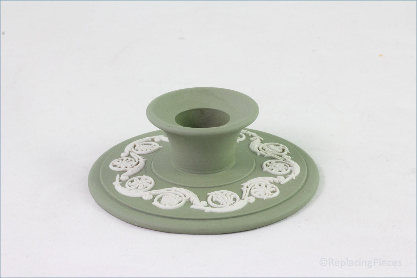 Wedgwood - Jasperware (Sage Green) - Low Candlestick