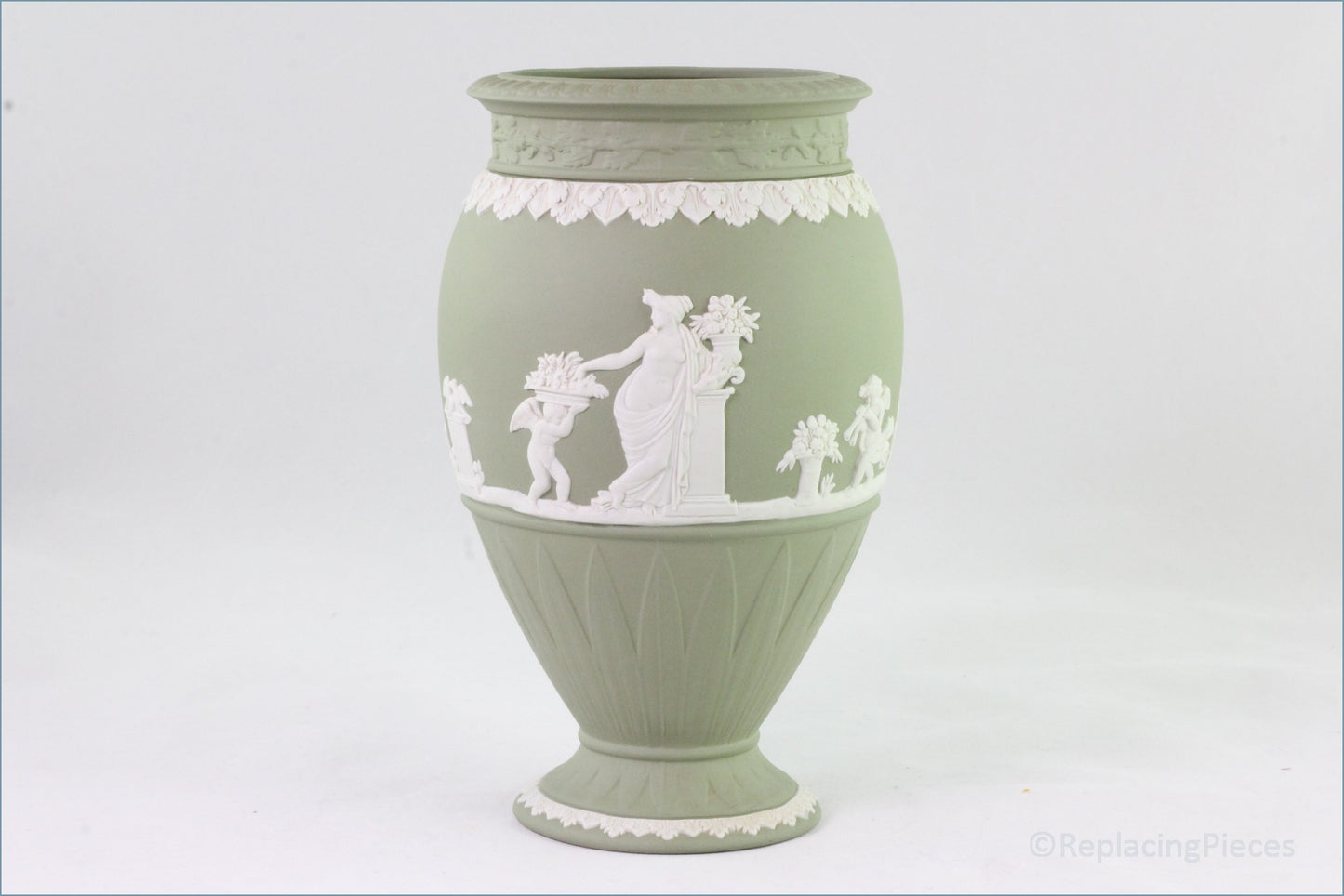 Wedgwood - Jasperware (Sage Green) - 8" Tall Footed Vase