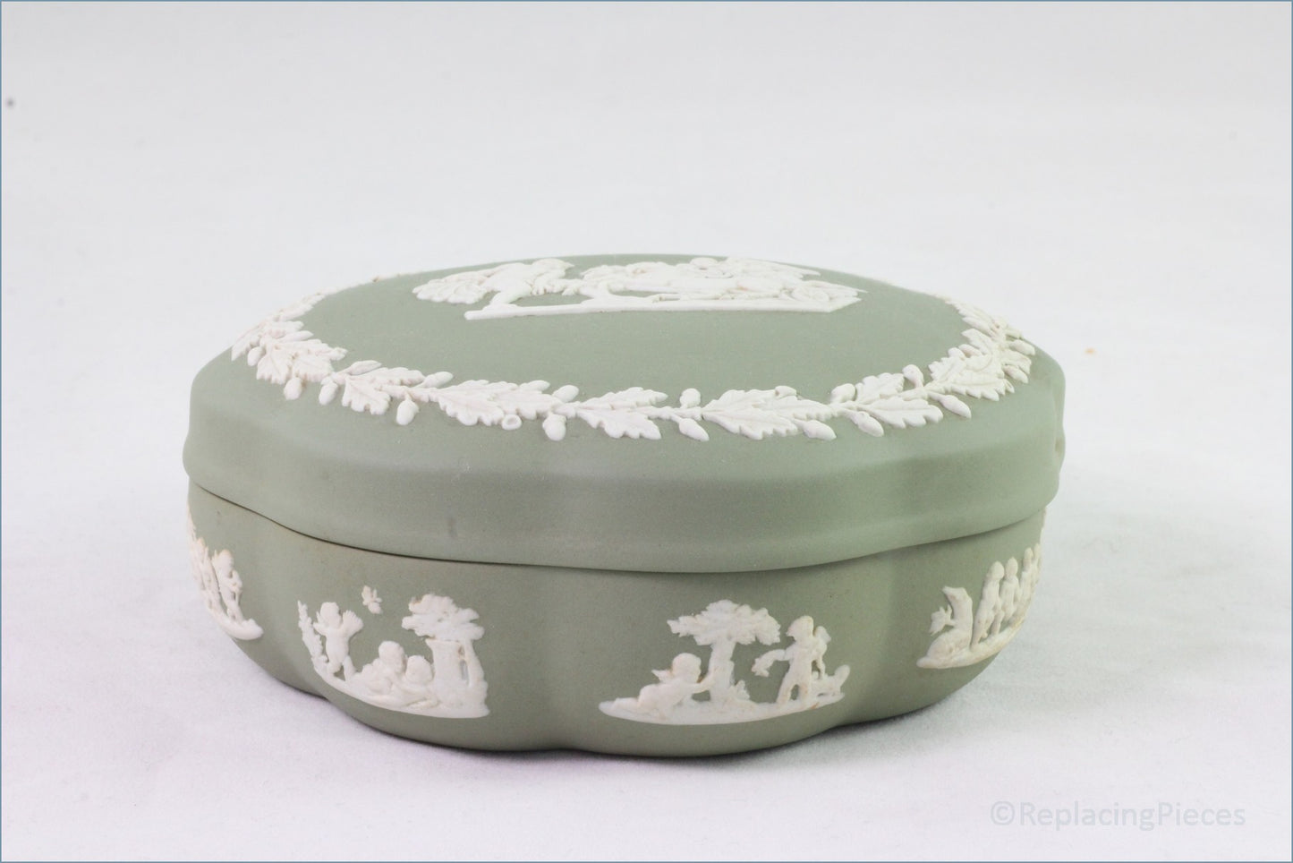 Wedgwood - Jasperware (Sage Green) - Scalloped Box