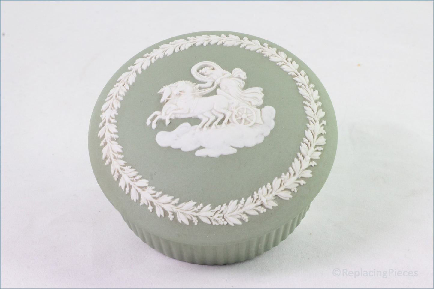 Wedgwood - Jasperware (Sage Green) - 3 3/4" Round Box (Ribbed Base)