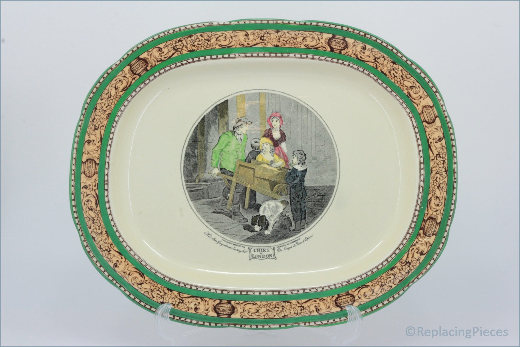 Adams - Cries Of London - 15 3/4" Oblong Platter - Decorative plate with a central illustration and decorative border on a white background