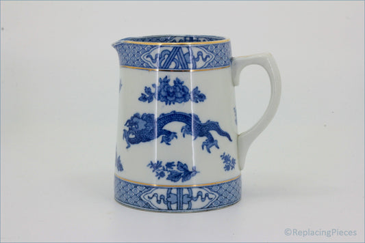 Booths - Blue Dragon - Milk Jug - Blue and white ceramic pitcher with decorative patterns on a white background