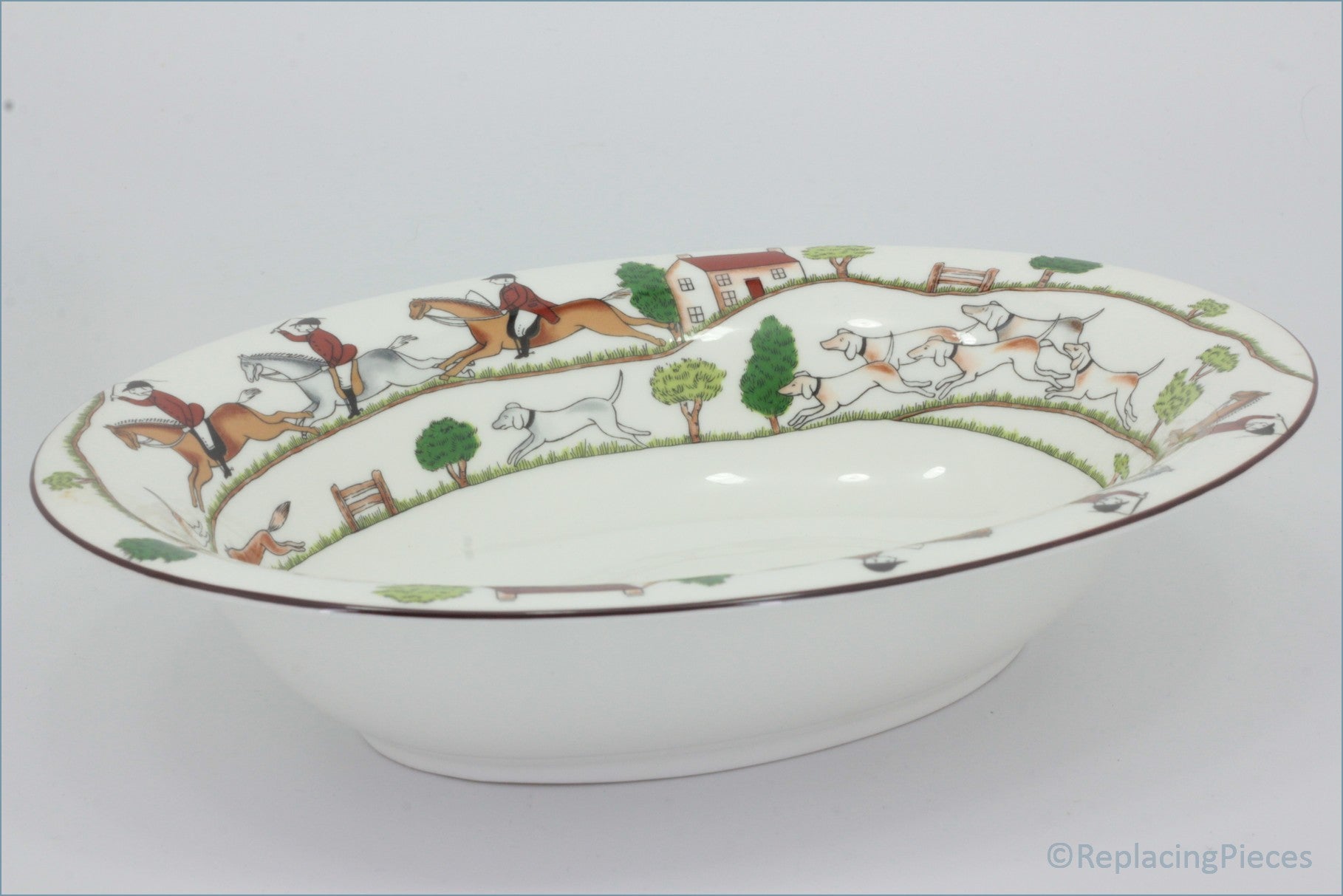 Coalport - Hunting Scene - Open Vegetable Dish - Decorative ceramic bowl with horse and jockey design on a white background