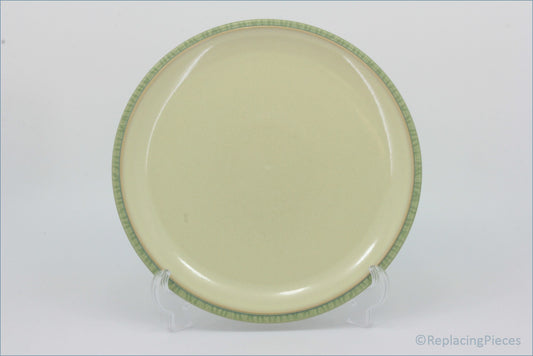 Denby - Calm - Dinner Plate (Light Green) - Beige plate with a green rim on a white background