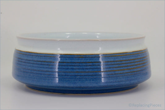 Denby - Chatsworth - 7 1/2" Salad Bowl - Blue ceramic bowl with white interior on a light gray background