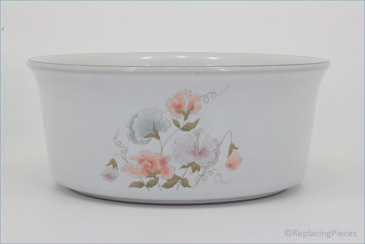 Denby - Encore - 8 1/8" Souffle Dish - Ceramic bowl with floral design on an off white background