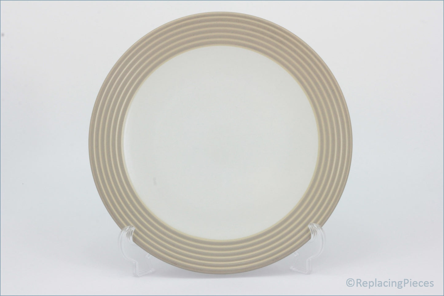 Denby - Intro (Beige) - Dinner Plate - Round beige plate with concentric circles on a white background