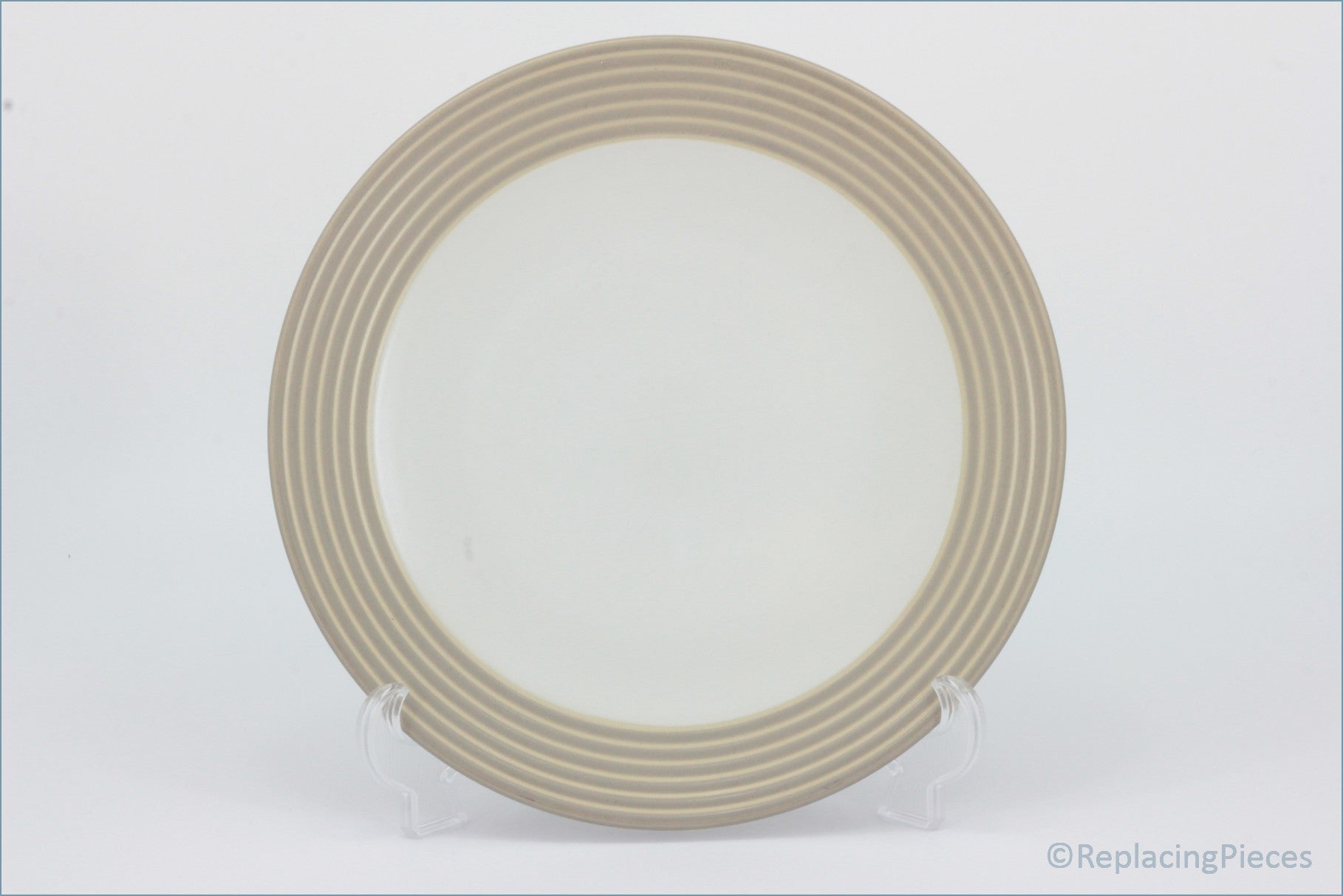 Denby - Intro (Beige) - Dinner Plate - Round beige plate with concentric circles on a white background