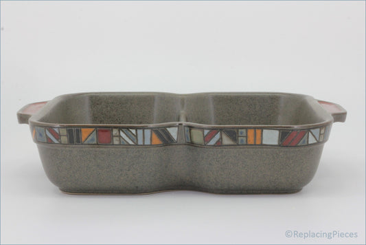 Denby - Marrakesh - Oblong Divided Roaster - Rectangular ceramic baking dish with mosaic border 