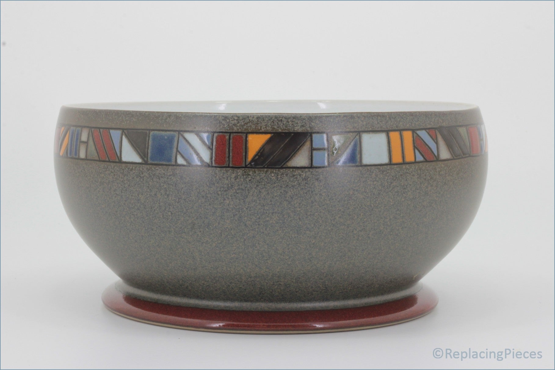 Denby - Marrakesh - 8" Salad Bowl - Gray ceramic bowl with colorful mosaic pattern 