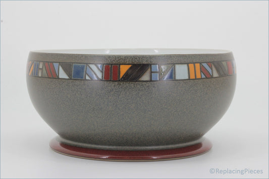 Denby - Marrakesh - 8" Salad Bowl - Gray ceramic bowl with colorful mosaic pattern 