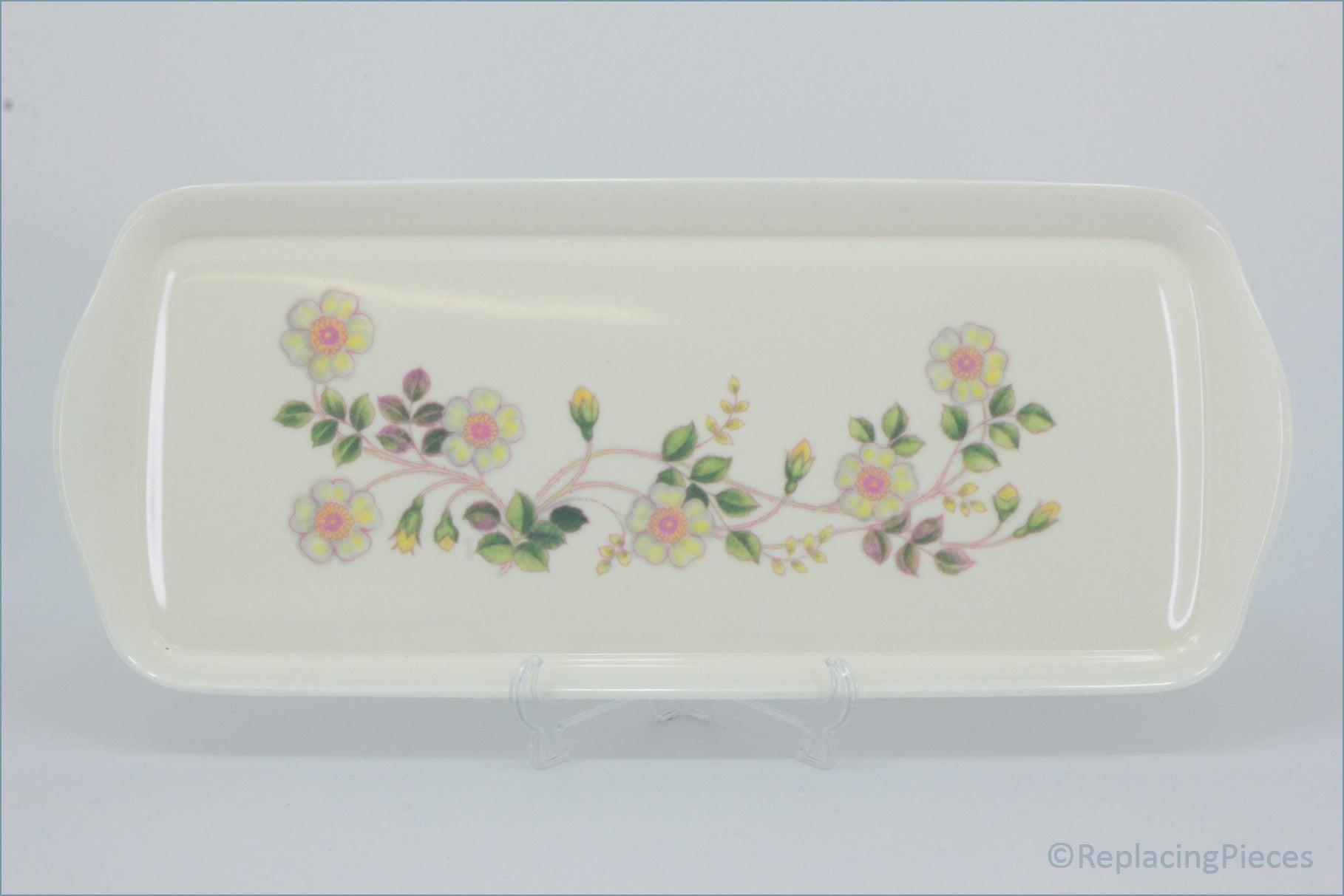 Marks & Spencer - Autumn Leaves - Melamine Sandwich Tray - Rectangular ceramic tray with floral design on a light gray background