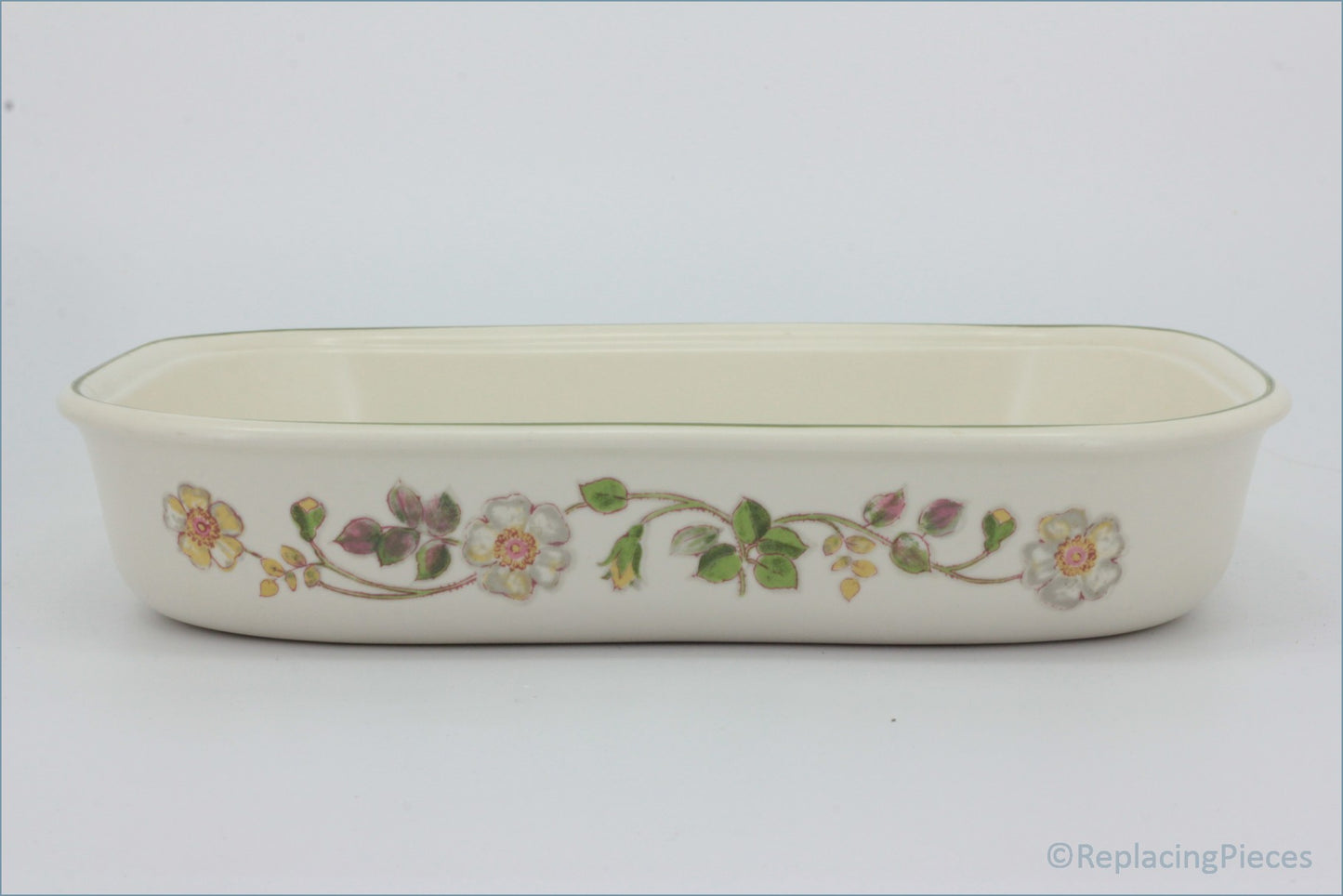 Marks & Spencer - Autumn Leaves - Oblong Roaster (Pattern Outside) - Rectangular ceramic dish with floral patterns on a white background