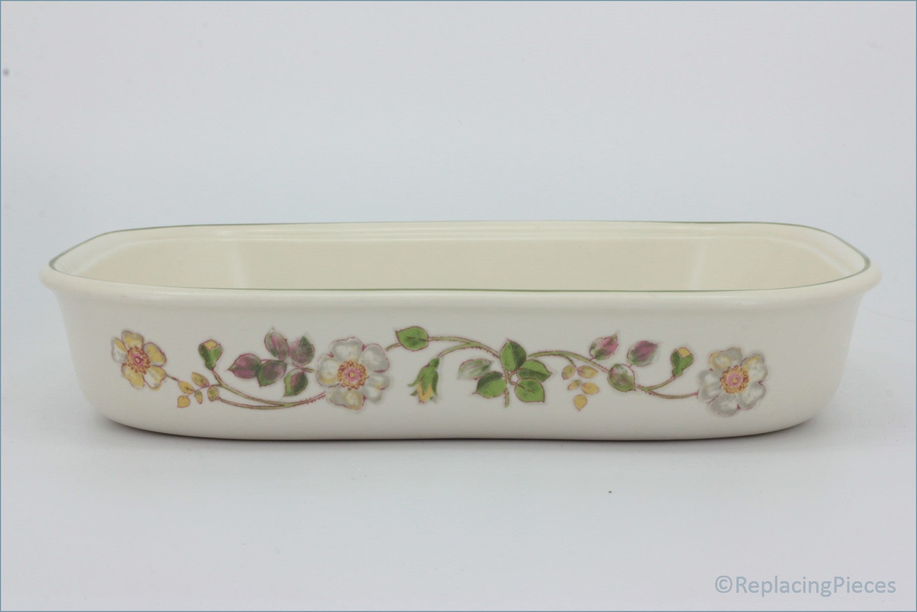 Marks & Spencer - Autumn Leaves - Oblong Roaster (Pattern Outside) - Rectangular ceramic dish with floral patterns on a white background