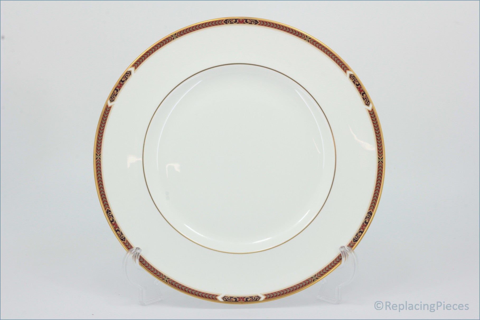 Marks & Spencer - Connaught - Dinner Plate - White plate with red & gold rim on a white background