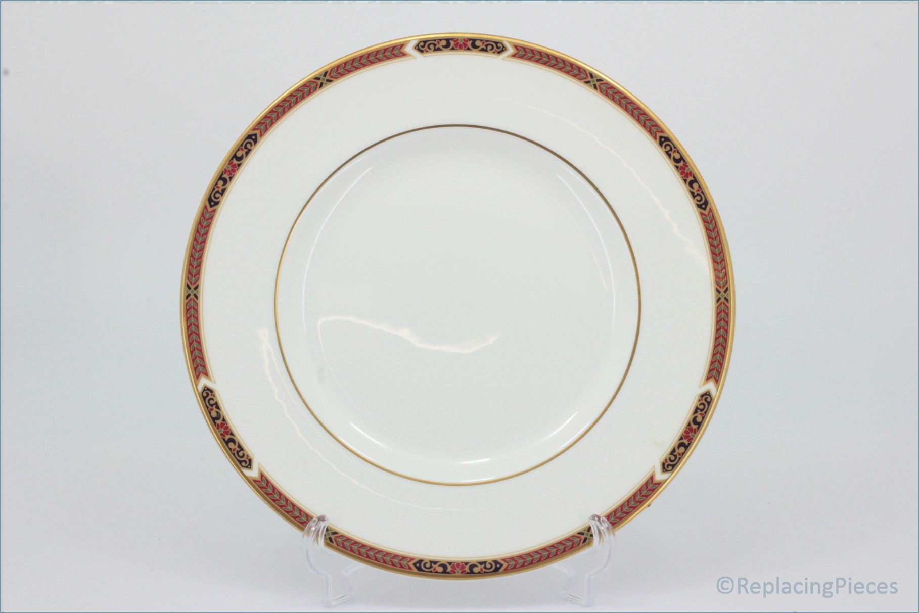 Marks & Spencer - Connaught - 8" Salad Plate - Decorative plate with a gold rim and red accents on a white background