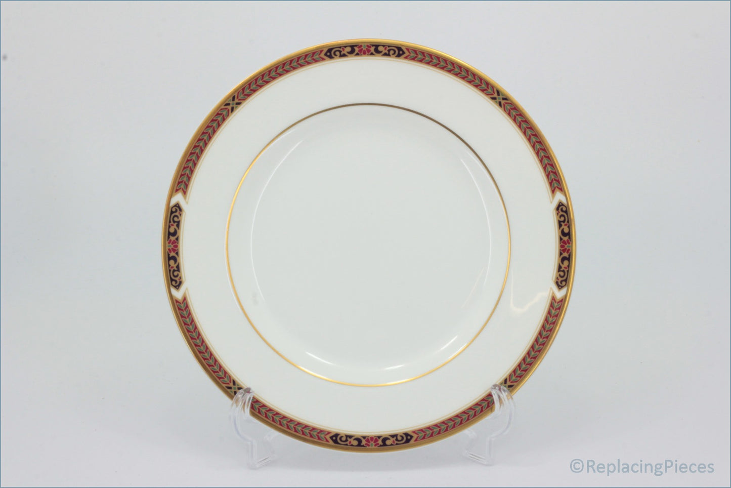 Marks & Spencer - Connaught - 6 5/8" Side Plate - White plate with gold and red decorative rim on a white background