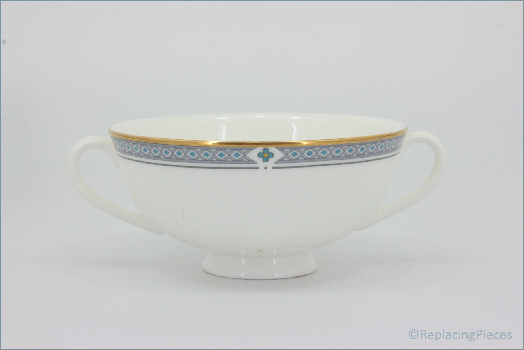 Marks & Spencer - Felsham - Soup Cup - White ceramic bowl with gold and blue decorative rim on a white background