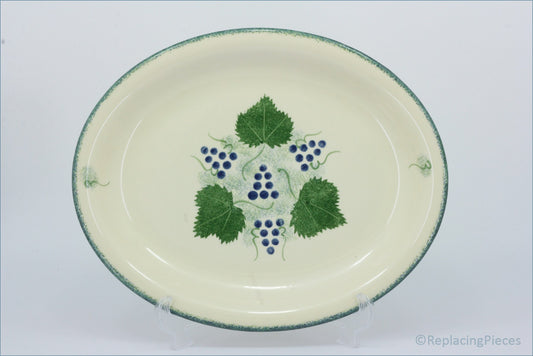 Poole - Vineyard - 14 1/2" Oval Platter - Ceramic plate with grapevine design on a white background