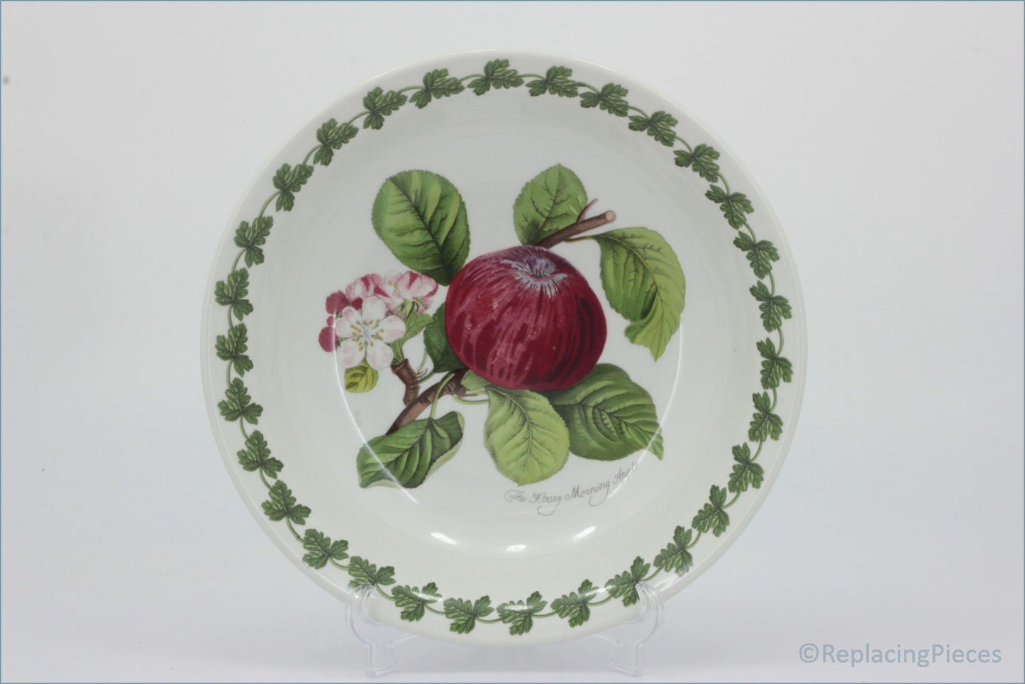 Portmeirion - Pomona - 8 1/2" Flared Soup Bowl (The Hoary Morning Apple) - Decorative plate with apple design on a white background