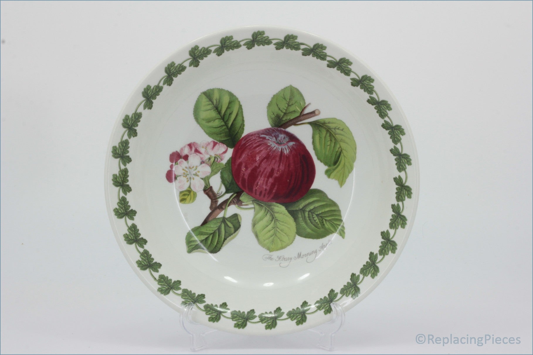 Portmeirion - Pomona - 8 1/2" Flared Soup Bowl (The Hoary Morning Apple) - Decorative plate with apple design on a white background