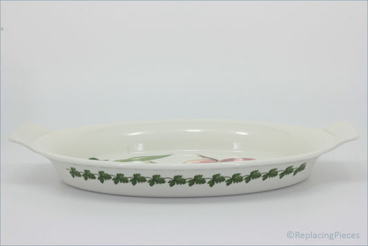 Portmeirion - Pomona - 15" Oval Handled Roaster (Grimwoods Royal George) - White ceramic dish with floral design on a white background