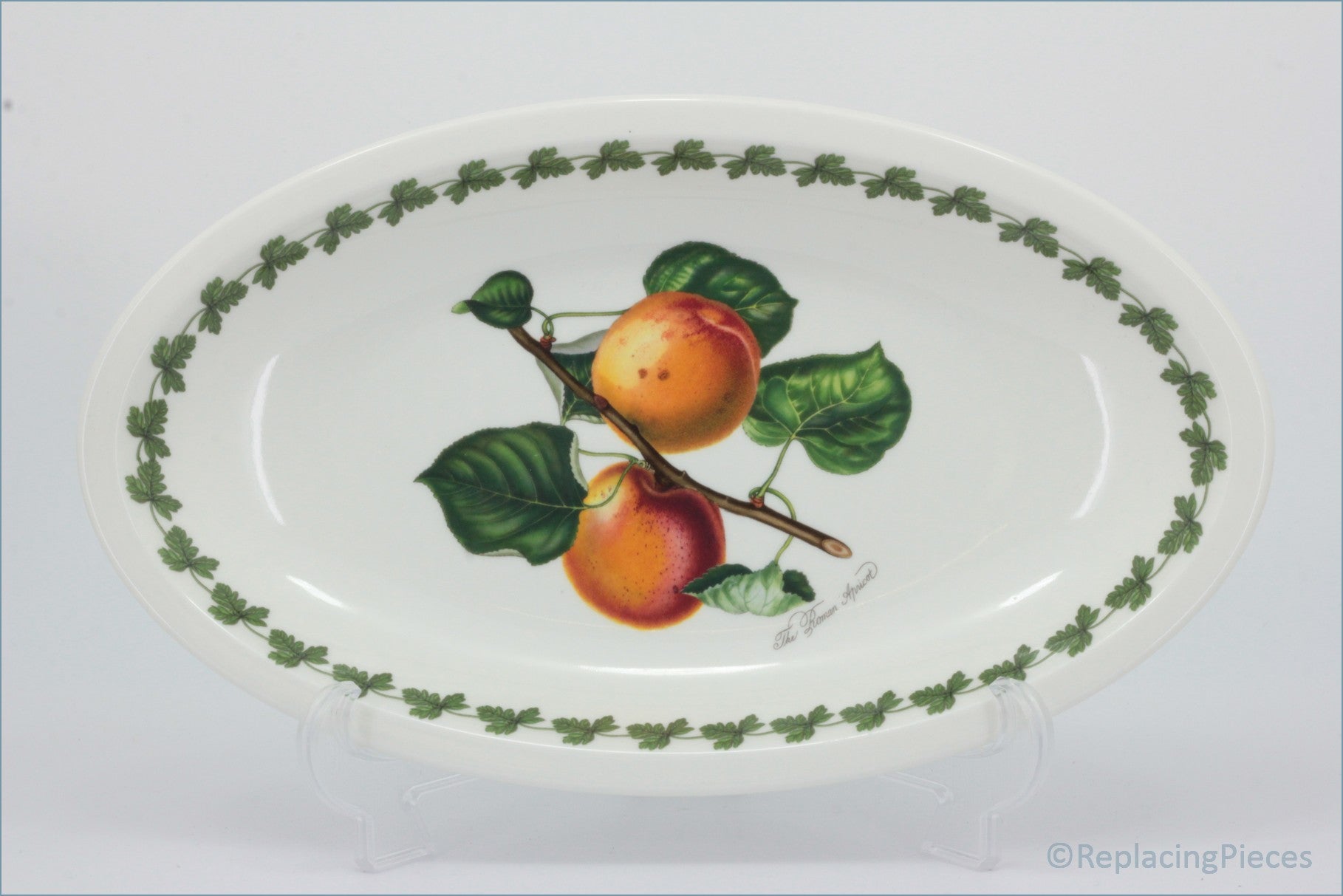 Portmeirion - Pomona - 13 1/4" Oval Platter (The Roman Apricot) - Decorative plate with fruit design on a white background