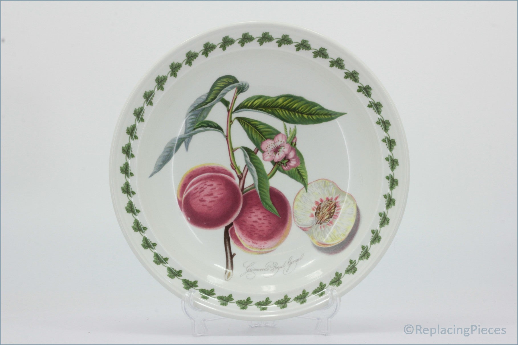 Portmeirion - Pomona - 8 5/8" Rimmed Bowl (Grimwoods Royal George) - Decorative plate with fruit illustration on a white background