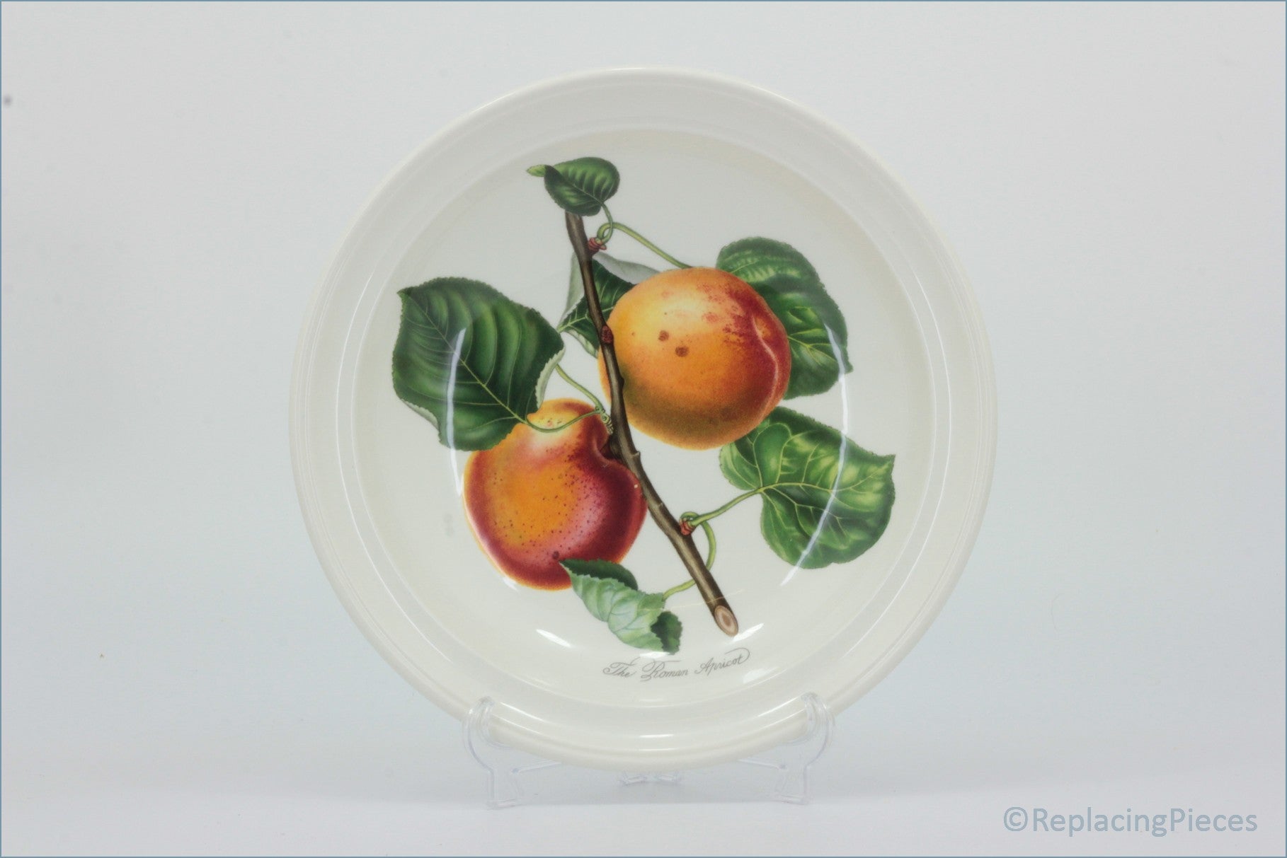 Portmeirion - Pomona - 8 5/8" Rimmed Bowl (The Roman Apricot - Plain Rim) - Decorative plate with a fruit design on a white background