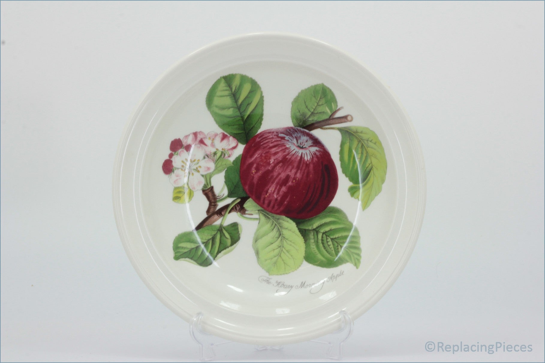 Portmeirion - Pomona - 8 5/8" Rimmed Bowl (The Hoary Morning Apple - Plain Rim) - Decorative plate with an apple design on a white background